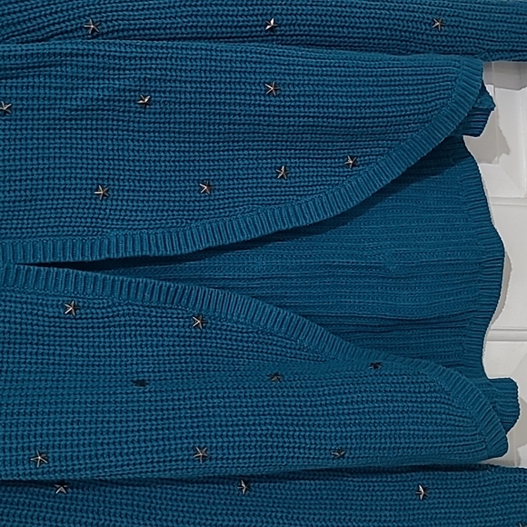 Wildfox Erika Stud Star Open Back Teal Blue Sweater - Picture 10 of 10